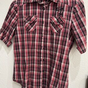 Harley-Davidson Pink and Black Button Down Shirt